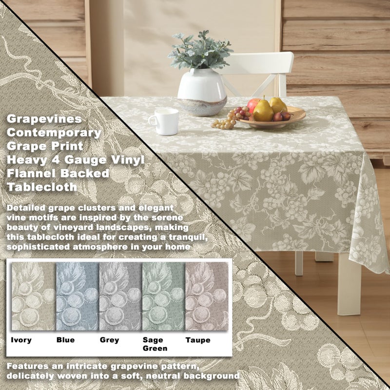 Lintex Home Bargains Plus 52 x 70 Inch Rectangle Vinyl Tablecloth with Flannel Backing, Traditional Grapevine Print, Waterproof Indoor Outdoor Dining Room, Party and Banquet Table Cover, Ivory - Image 2